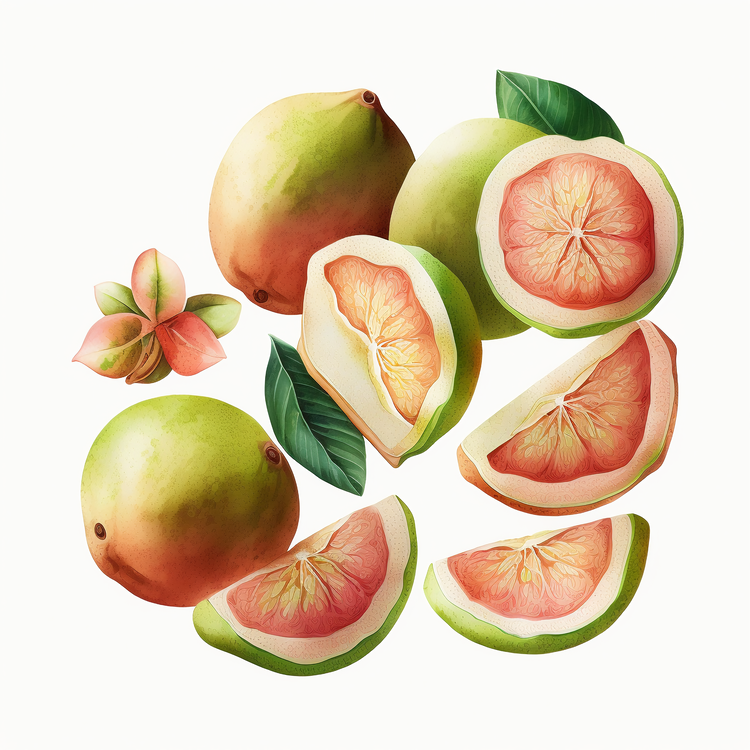Watercolor Guava,Grape,Juicy