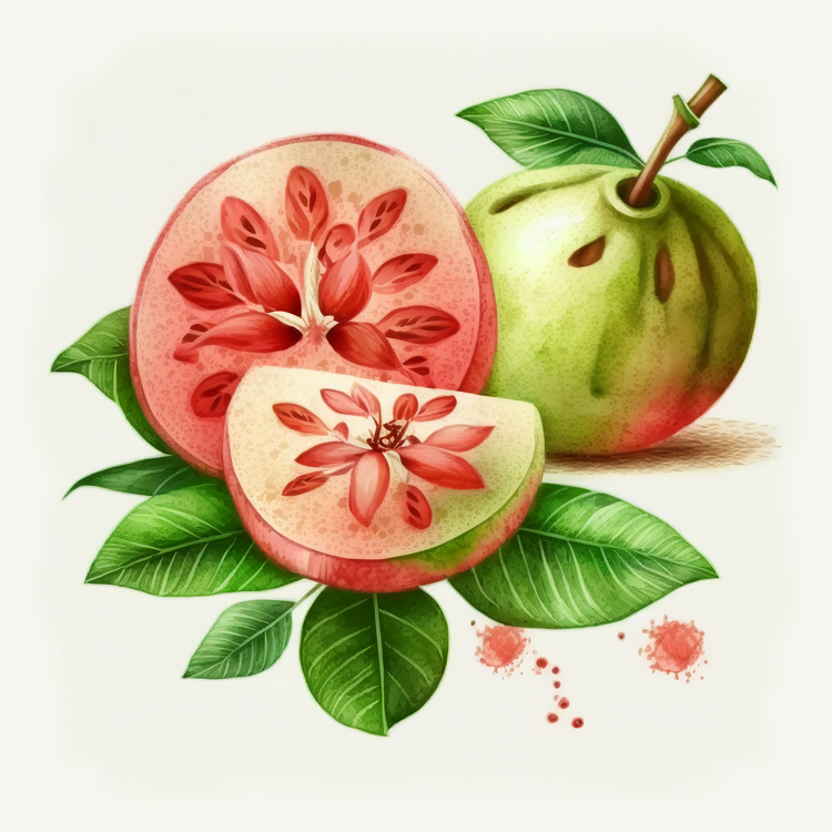 Watercolor Guava,Guava,Fruit