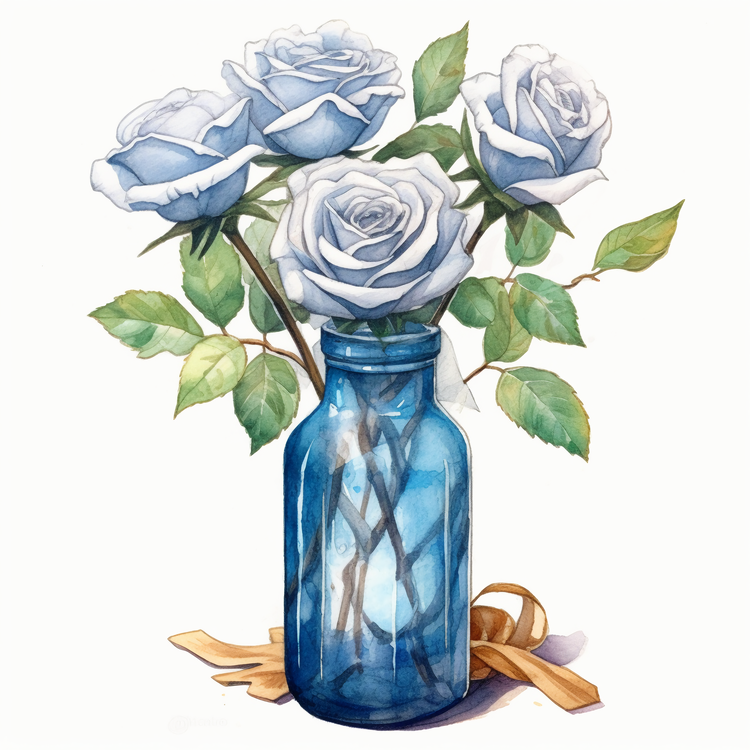 Blue Rose,Watercolor Rose,Bouquet