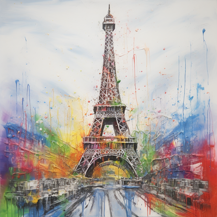 Eiffel Tower,Paint Splatter,Colorful