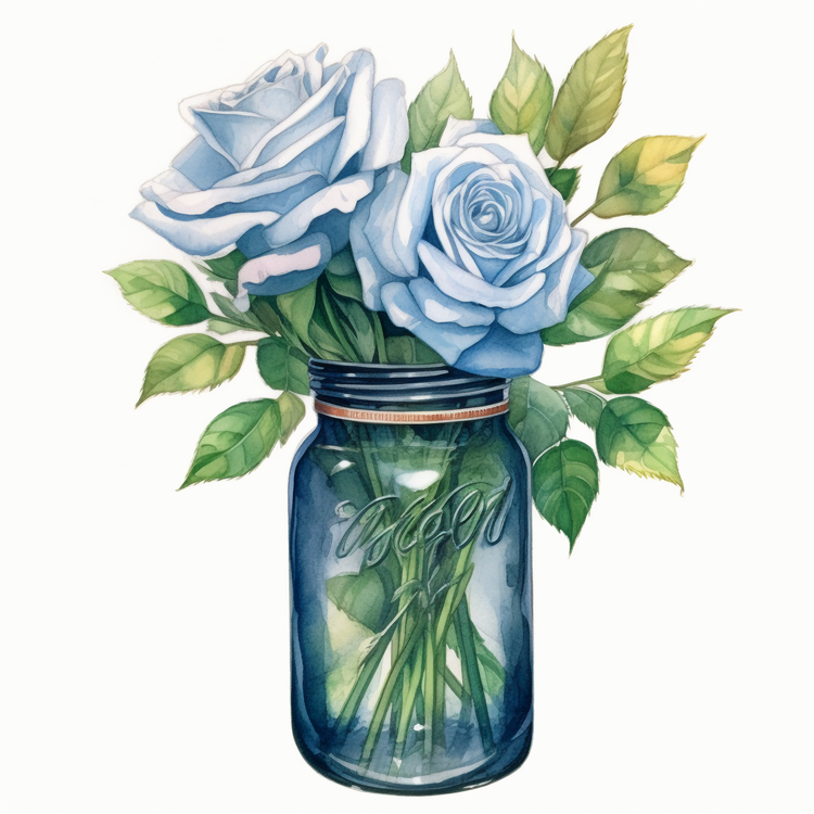 Blue Rose,Watercolor Rose,Blue