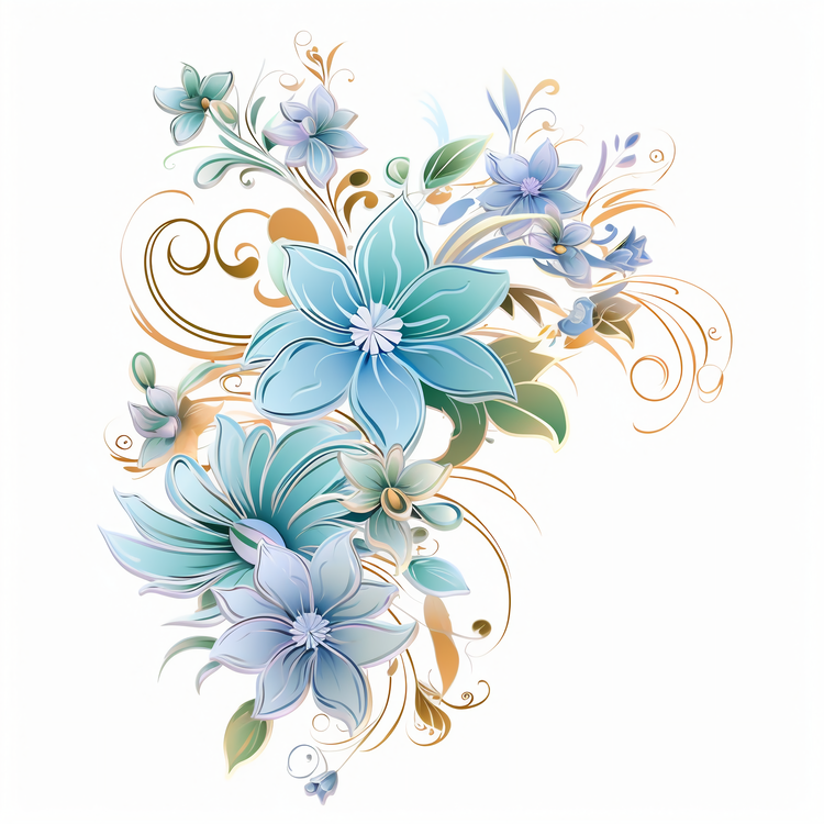 Flower Pattern,Graceful Flower Art,Blue Flowers