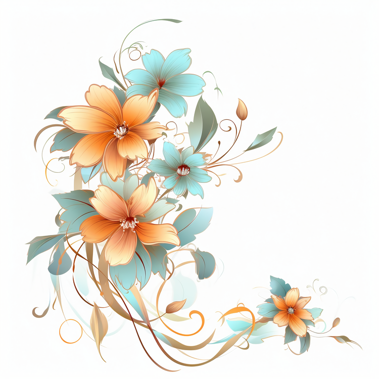 Flower Pattern,Graceful Flower Art,Orange