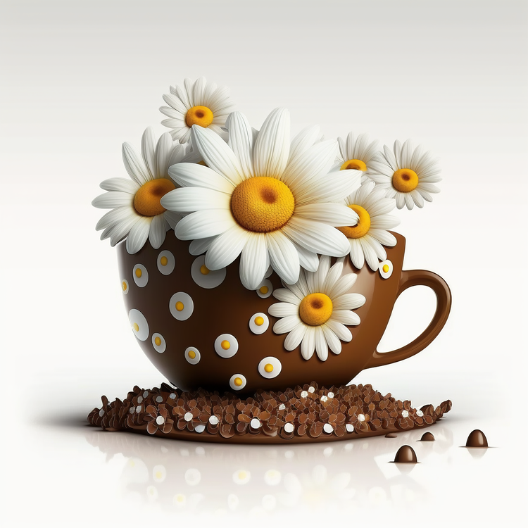 Coffee Cup,Coffee Beans,Daisy Flowers