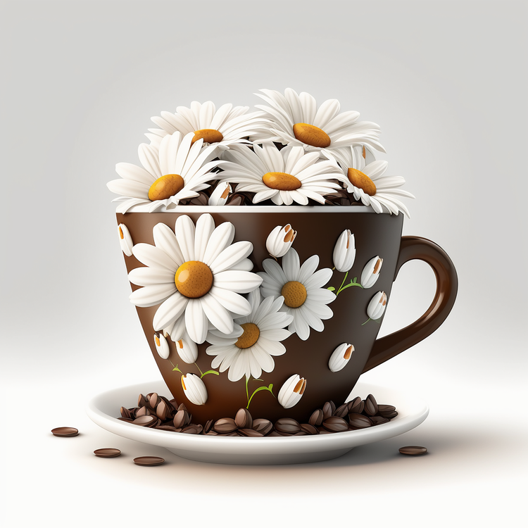Coffee Cup,Coffee Beans,Daisy Flowers