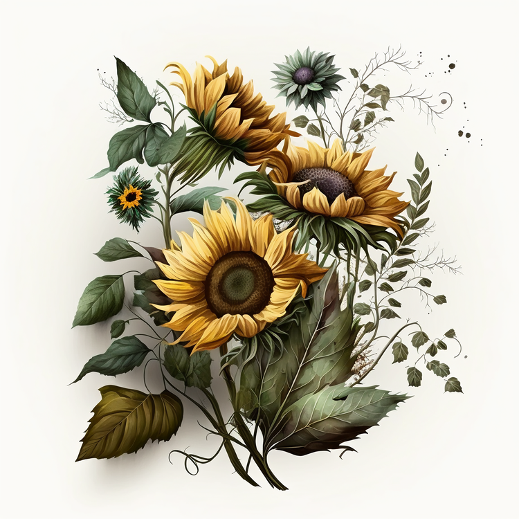 Hand Painted Sunflowers,Sunflowers,Watercolor