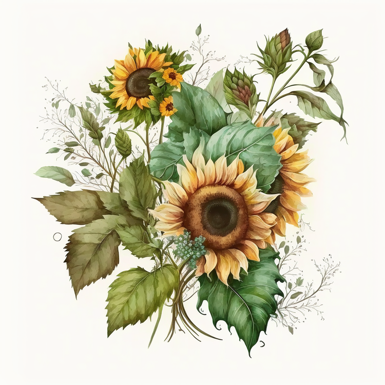 Hand Painted Sunflowers,Bouquet,Sunflowers