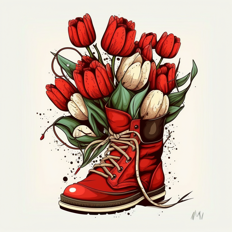 Tulips Bouquet,Red Boots,Tulips