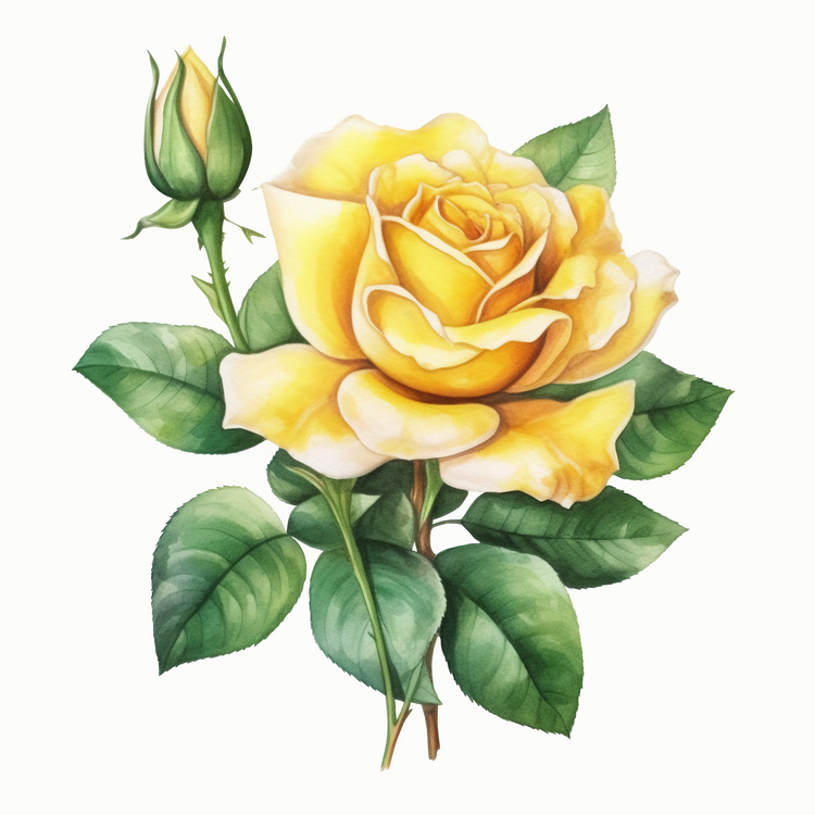 Yellow Rose,Watercolor,Flower