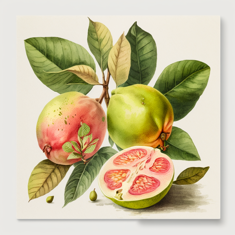 Watercolor Guava,Fruits,Grapes