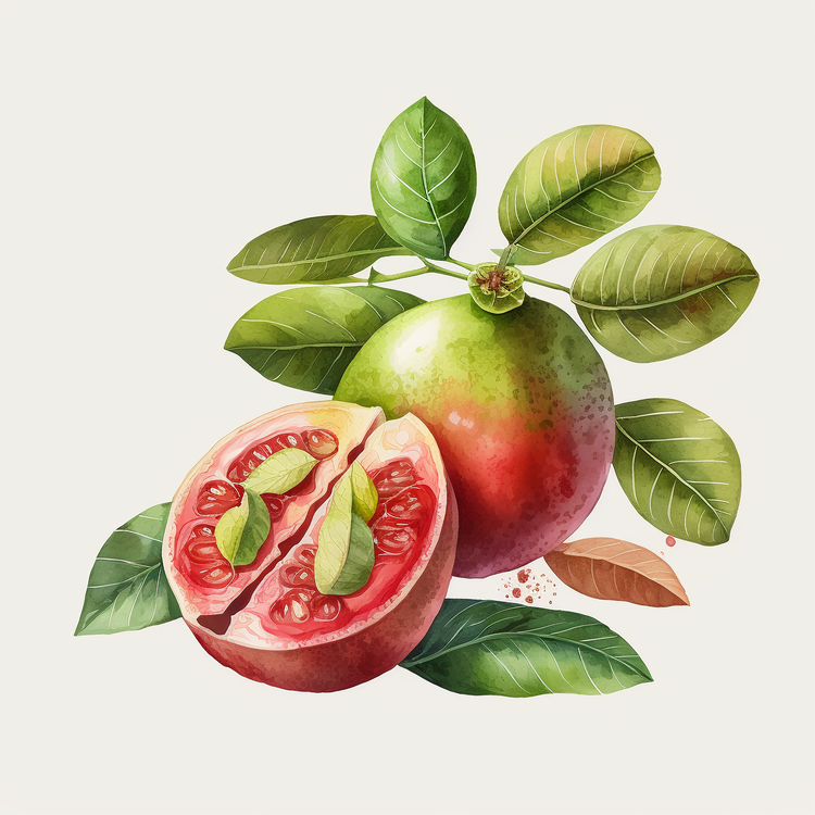 Watercolor Guava,Pomegranate,Fruit