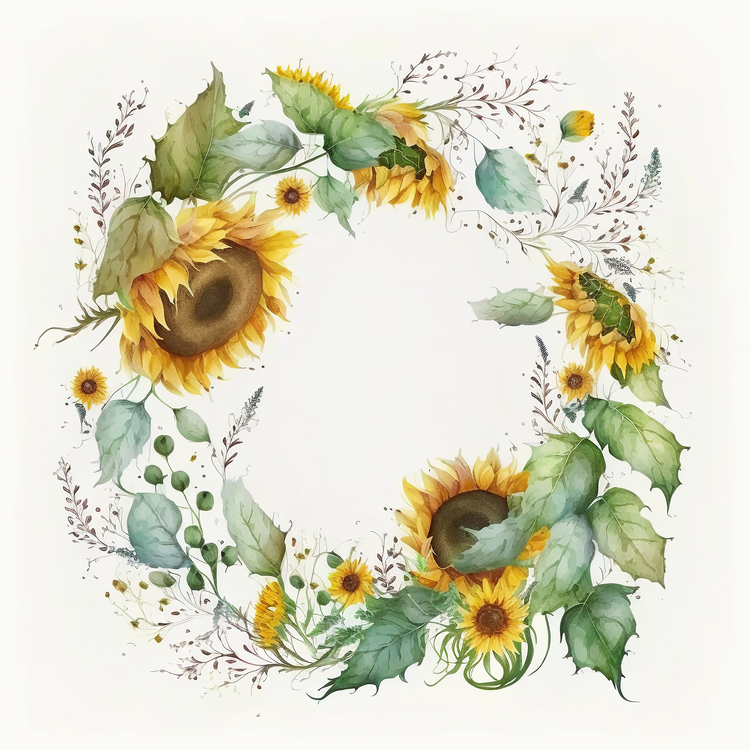 Watercolor Sunflower Frame,Sunflower,Watercolor