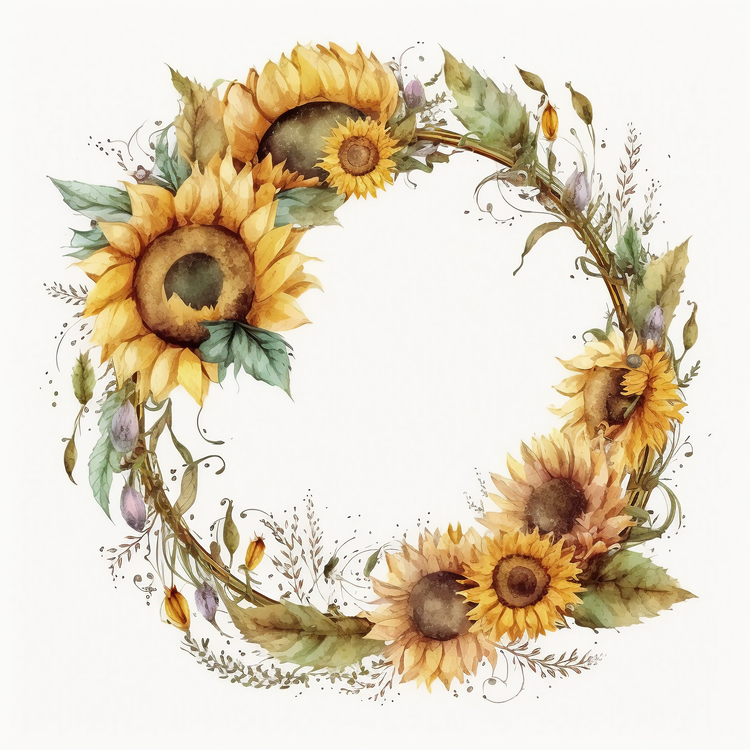 Watercolor Sunflower Frame,Sunflower,Sunflowers