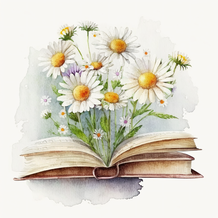 Watercolor Daisy,Book,Flowers