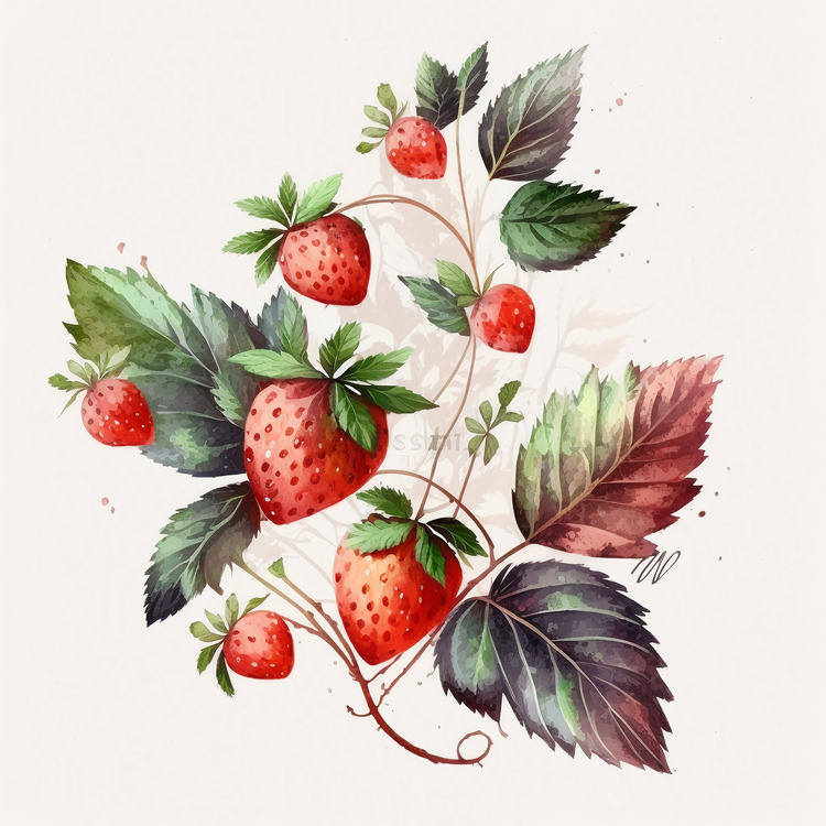 Watercolor Strawberry,Strawberry,Fruit
