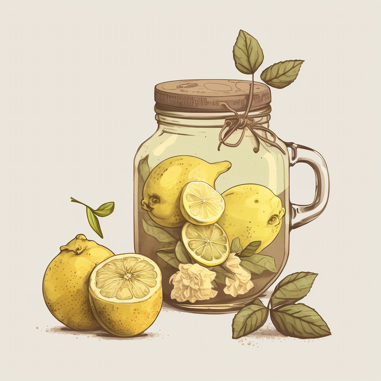Cartoon Lemons,Lemon,Glass Jar
