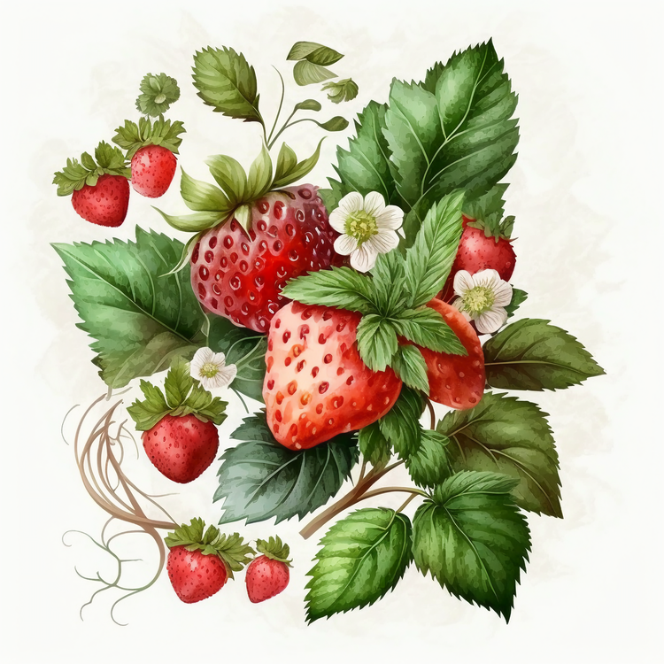 Watercolor Strawberry,Strawberry,Strawberries