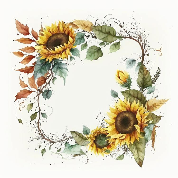 Watercolor Sunflower Frame,Sunflower,Others