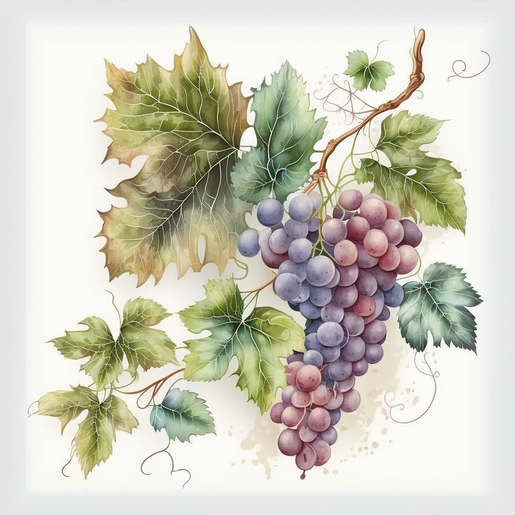 Vintage Grapes,Grape Vines,Watercolor