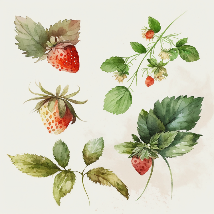 Strawberry,Watercolor,Botanical