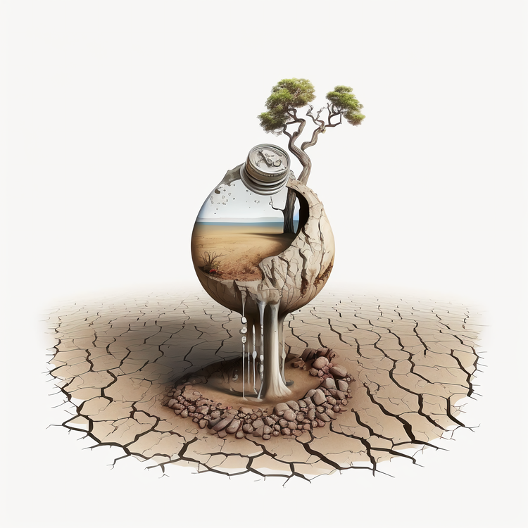 Eager For Water,Desert,Tree In A Cracked Earth