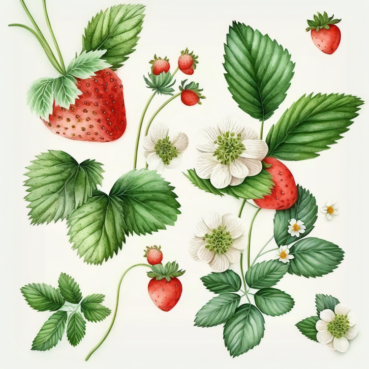 Strawberry,Flower,Leaves