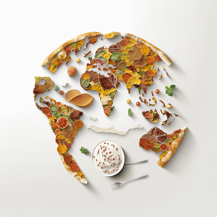 World Food,Plate Of World Food,World Map
