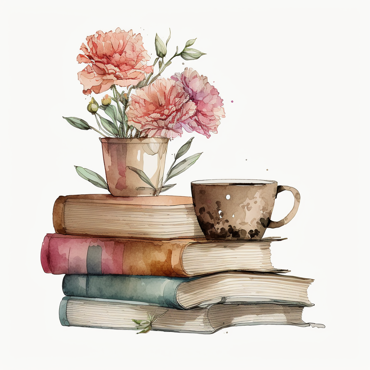 Carnations,Books,Coffee