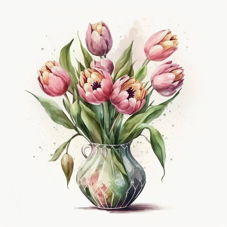Tulip Flowers,Tulips,Watercolor