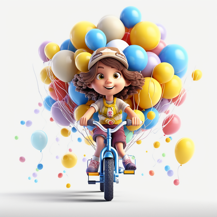 Cute Girl,Bicycle Girl,Balloons