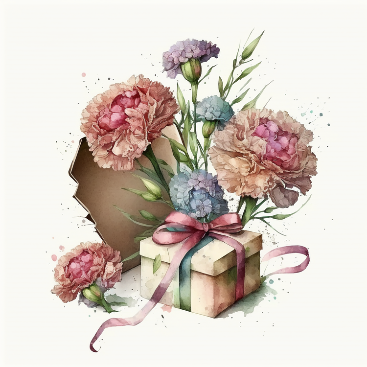 Carnations,Bouquet,Watercolor