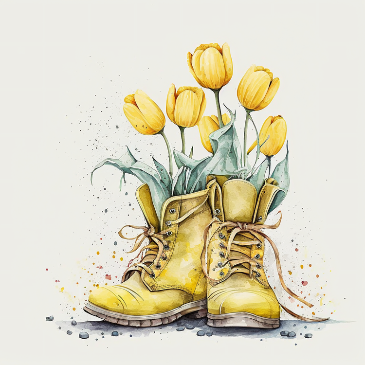 Tulips,Watercolor,Boots