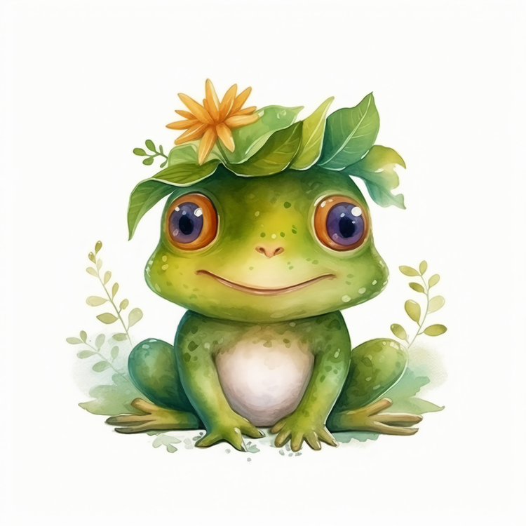 Cartoon Cute Frog,Frog Wearing Leaf,Frog