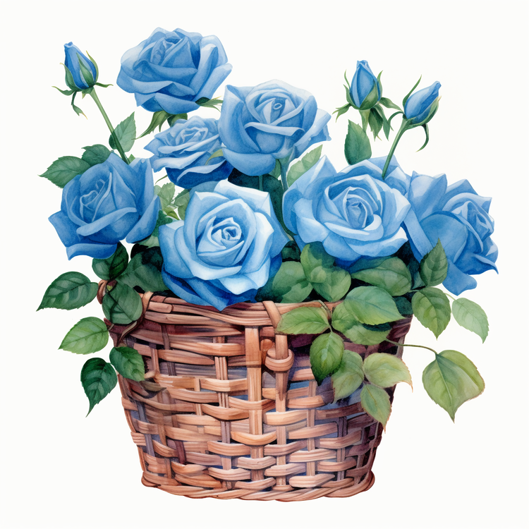 Blue Rose,Roses,Wicker Basket