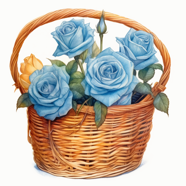 Blue Rose,Watercolor Painting,Floral Still Life