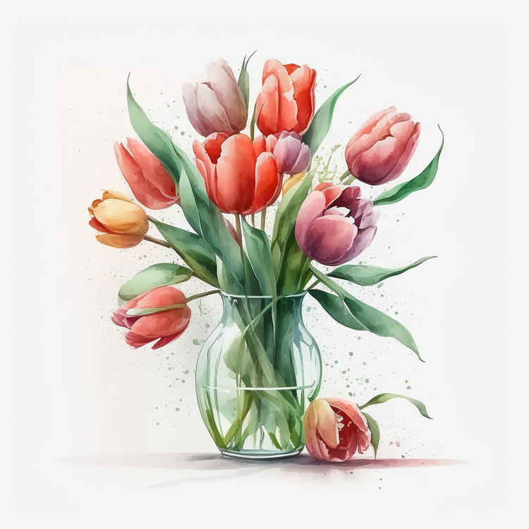Tulips,Bouquet,Watercolor