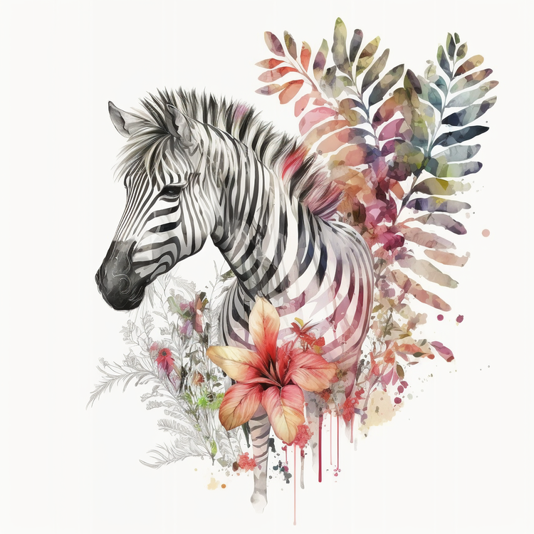 Zebra,Watercolor,Botanical