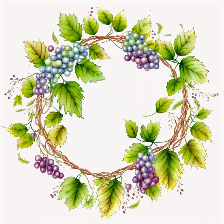 Grapes Wreath,Floral,Watercolor