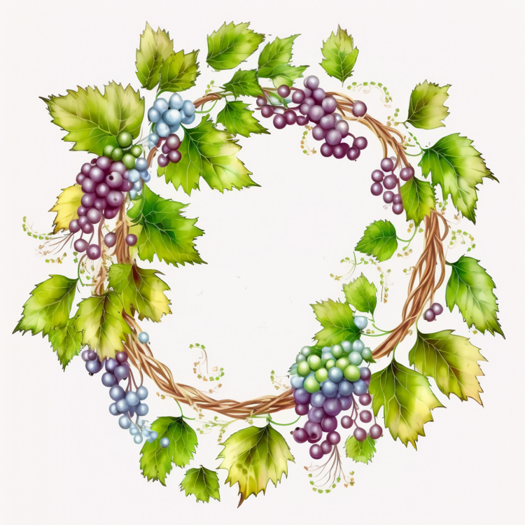 Grapes Wreath,Watercolor,Vine