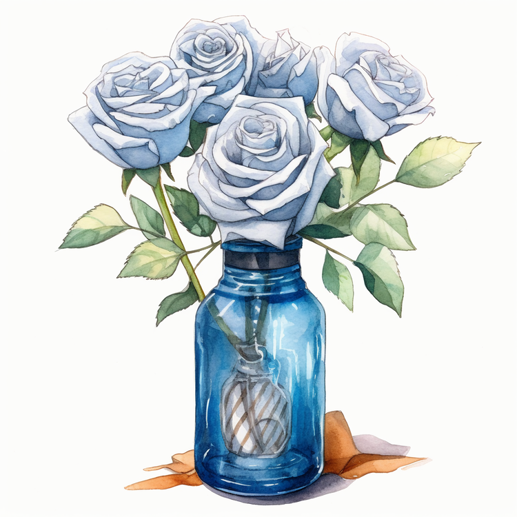 Watercolor Rose,Blue,Watercolor