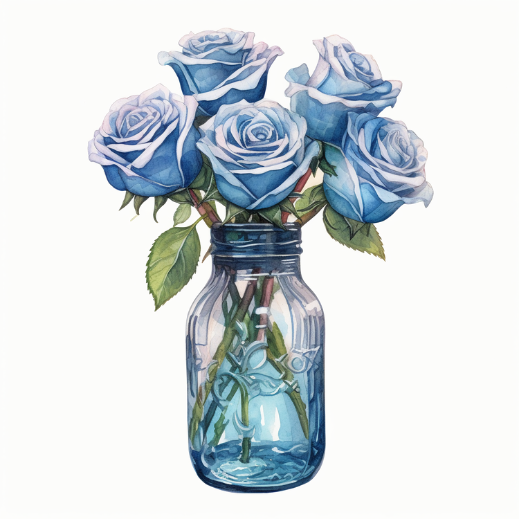 Watercolor Rose,Blue,Watercolor