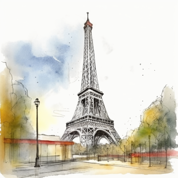 Eiffel Tower,Watercolor,France