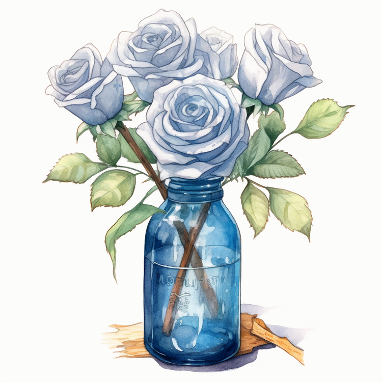 Watercolor Rose,Roses,Vase