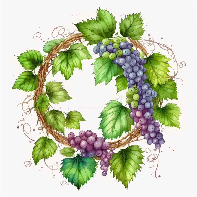 Grapes Wreath,Watercolor Grapes,Wreath