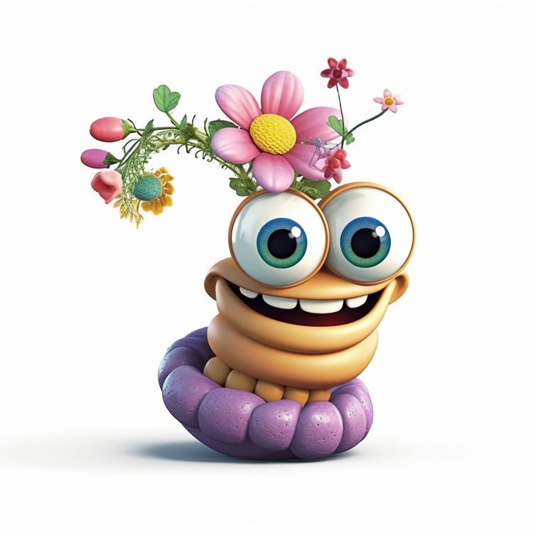 Cartoon Cute Worm,Tooth,Flower