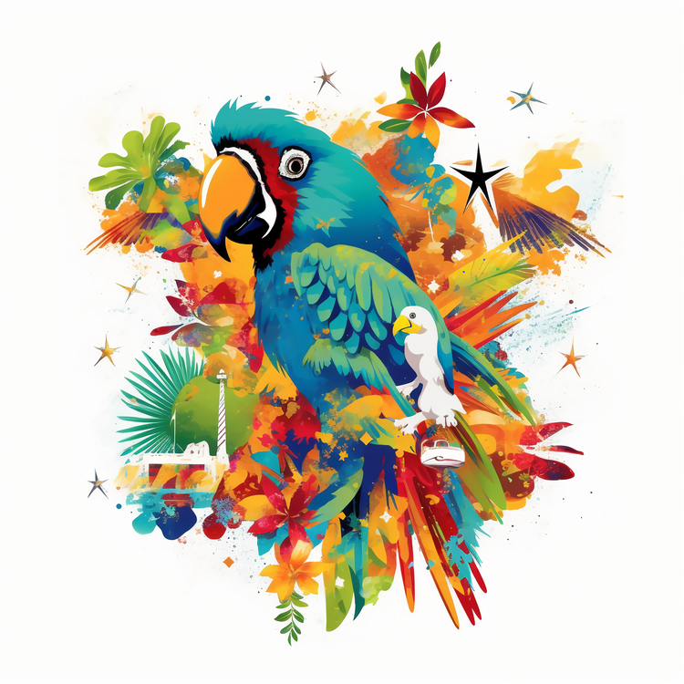 Colorful Parrot,Tropical Flower,Colorful