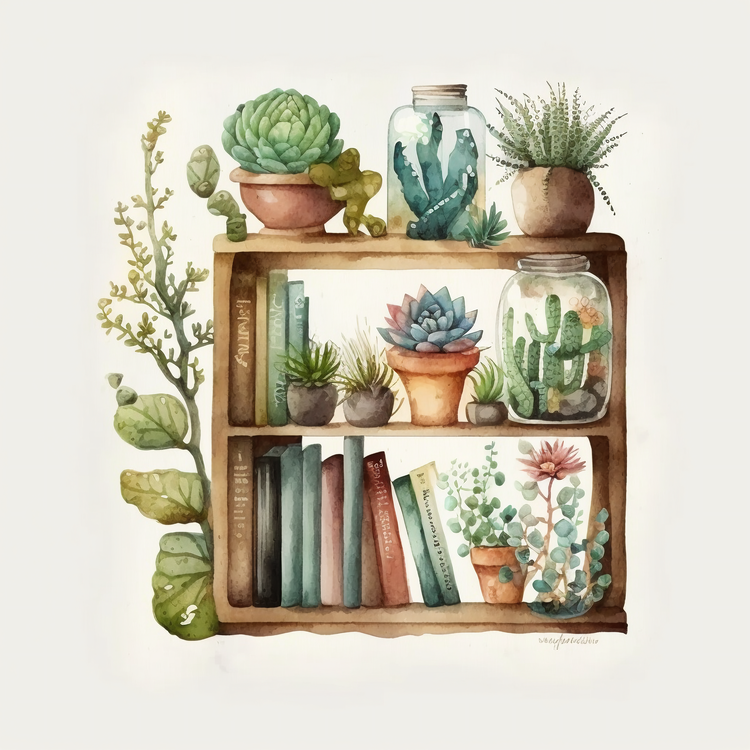 Stack Of Books,Book Shelf,Succulents