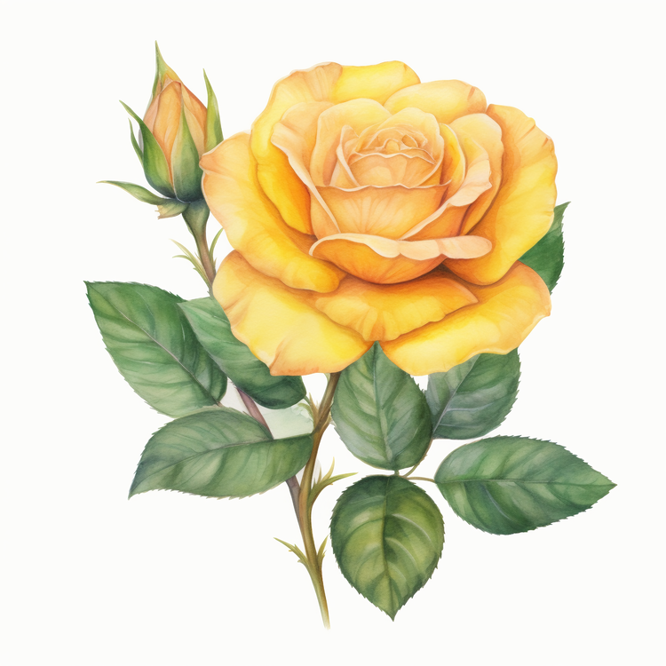 Yellow Rose,Watercolor,Single Flower