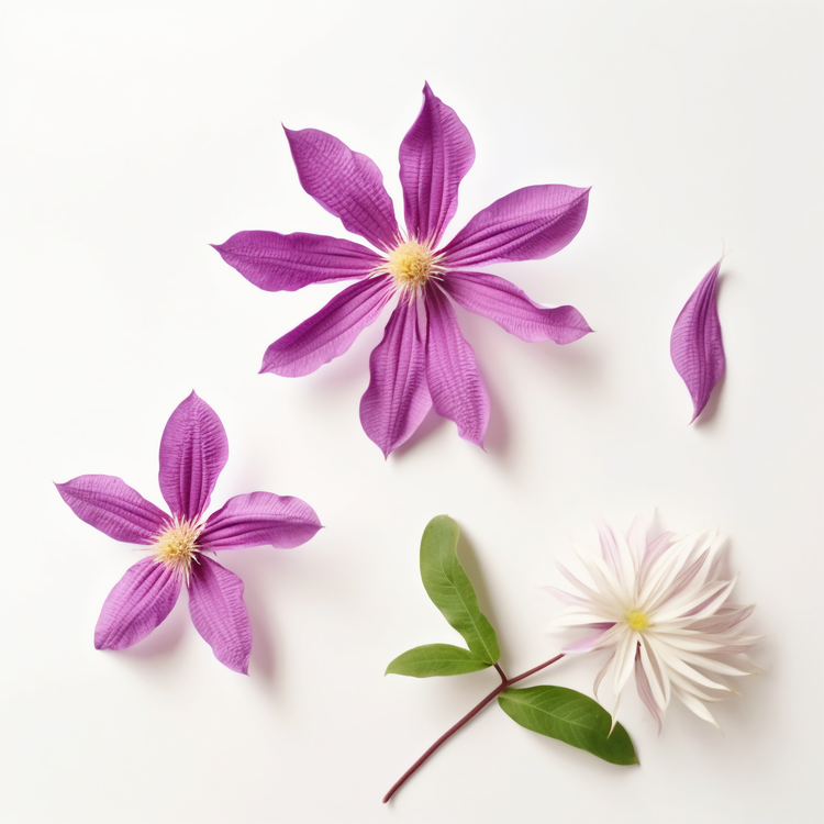 Clematis Flower,Purple Flowers,White Background