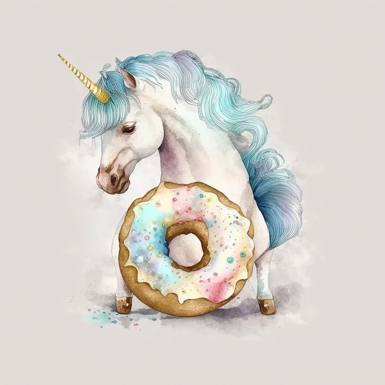 Unicorn,Doughnut,Watercolor